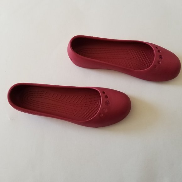 Crocs Red Ballet Flats Rubber Slip-On Shoe  size 9 - Picture 4 of 10